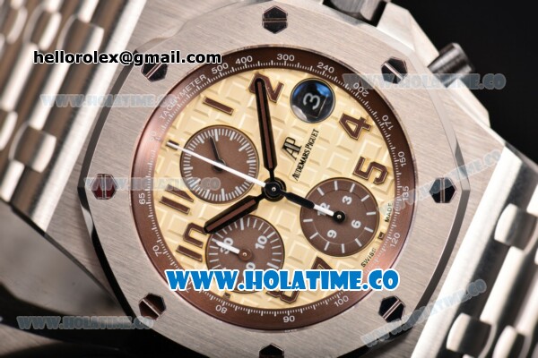 Audemars Piguet Royal Oak Offshore Safari 2014 Chrono Swiss Valjoux 7750 Automatic Steel Case/Bracelet with Yellow Dial and Brown Arabic Numeral Markers - 1:1 Original (NOOB) - Click Image to Close
